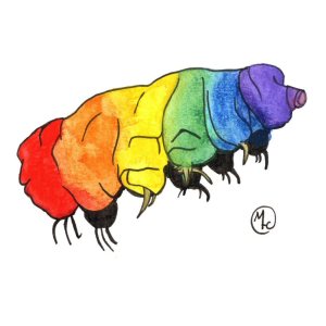 Illustration of a tardigrade in rainbow colours