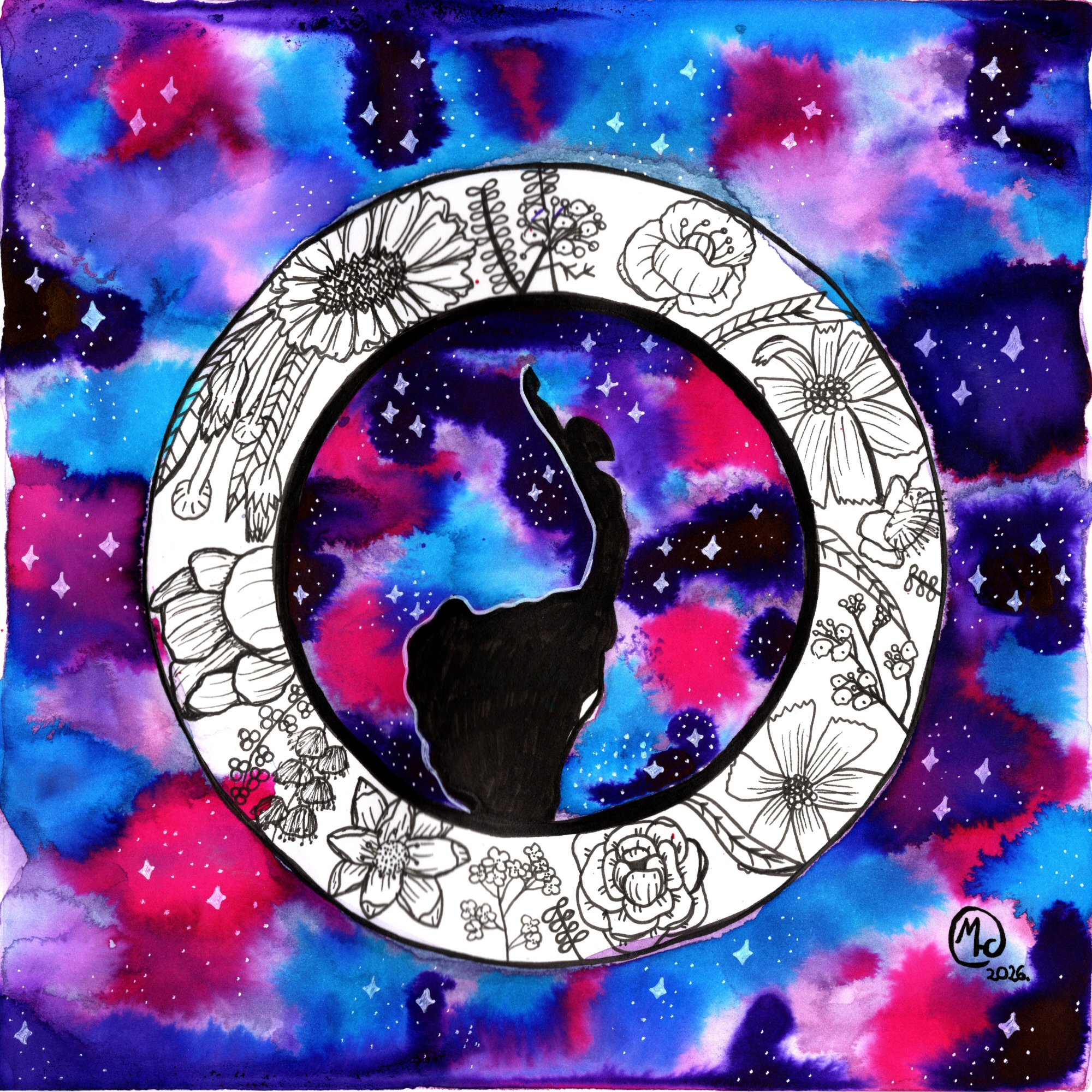 Ink painting "Tiny Galaxy Dancer"
