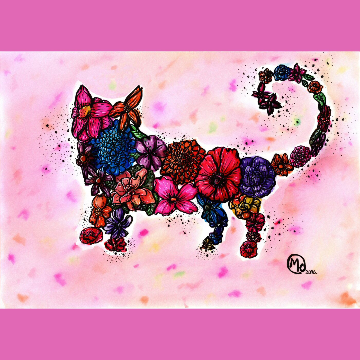 Flower Cat, watercolour.
